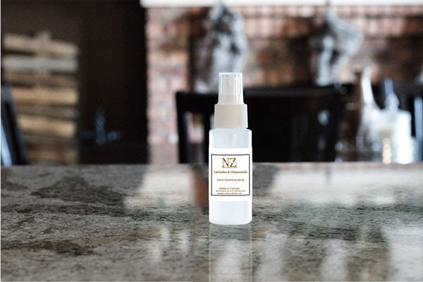 Hand Sanitizing Spray With Lavender & Chamomile Our hand sanitizing spray is crafted with 99.9% alcohol to meet WHO standards.